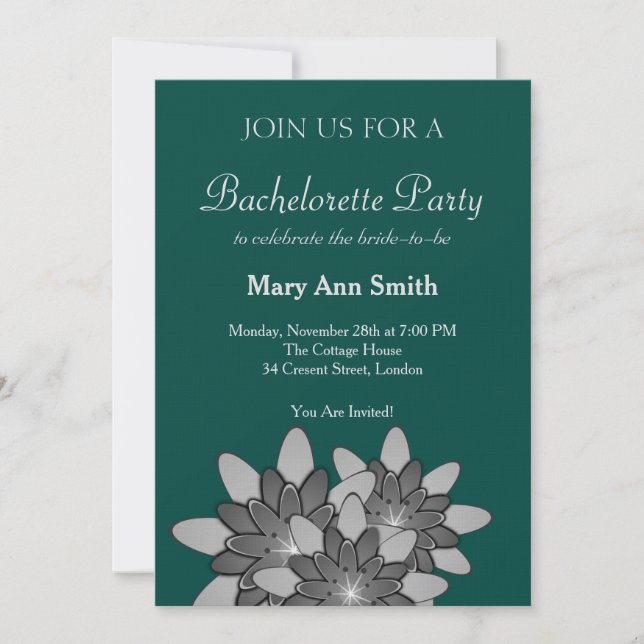 Invitación Verde con Lotus floral gris (Anverso)