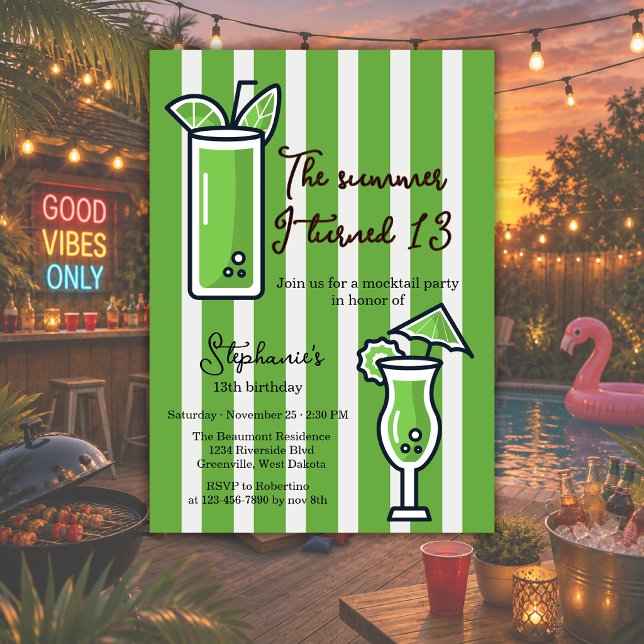 Invitación Verde Cumpleaños Mocktail El Verano Que Cumplí 13 (Subido por el creador)