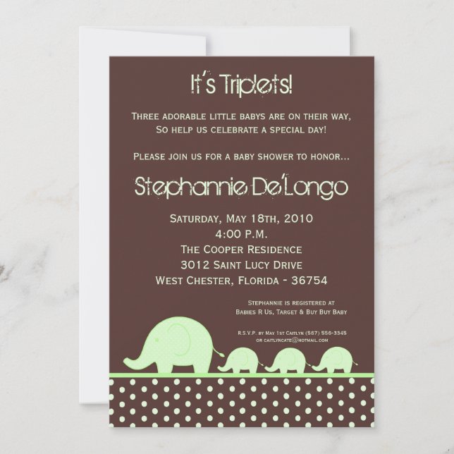 invitación verde de Baby Shower del elefante de (Anverso)