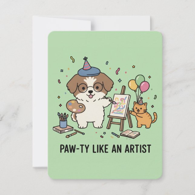 Invitación Verde de Celebración Festiva de Perro G (Anverso)