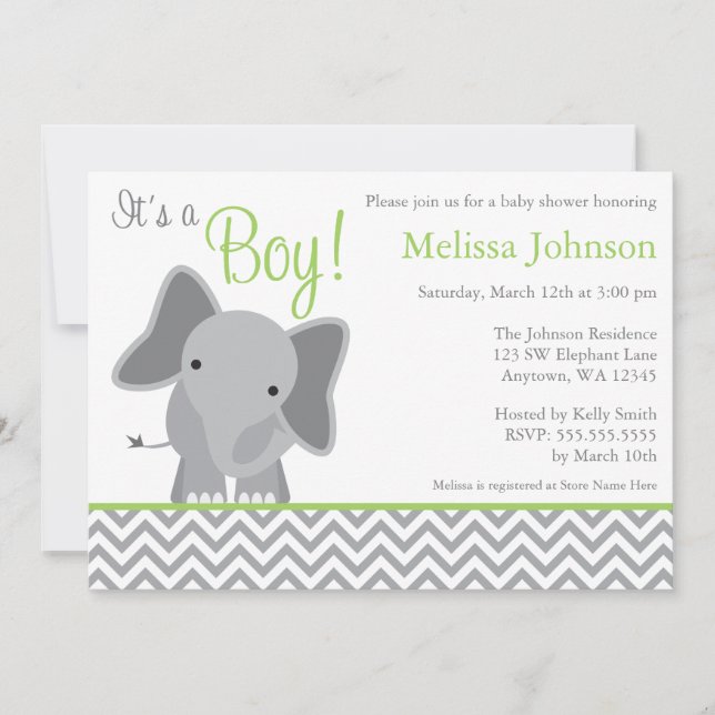 Invitación verde de Chevron Baby Shower del (Anverso)