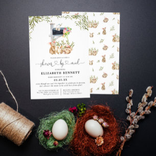 Invitación Verde de conejito de primavera Baby Shower por c