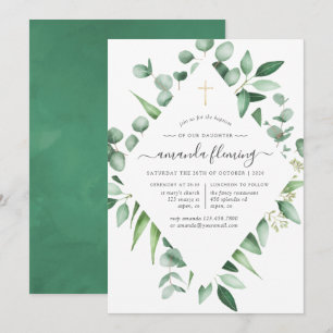 Invitación Verde de eucalipto Bautizo o bautismo