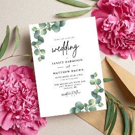 Invitación Verde de Eucalipto Botánico Rústico para Bodas