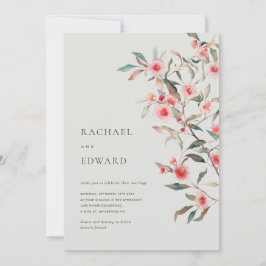 Invitación Verde de Eucalipto y Florales Rosados para Boda