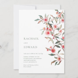Invitación Verde de Eucalipto y Florales Rosados para Boda