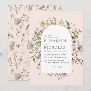 Invitación Verde de Flor Silvestre Botánica Boda