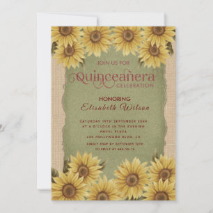 Invitación Verde de girasol vintage Linden Quinceañera