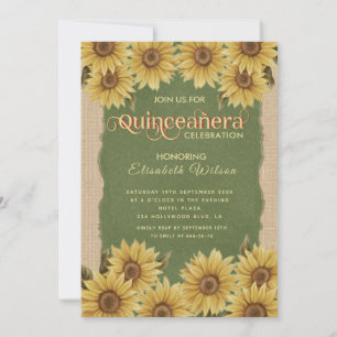 Invitación Verde de girasol vintage Linden Quinceañera Invita