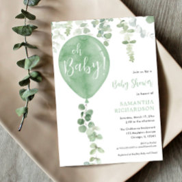Invitación Verde de globo verde neutro de género Oh Bebé