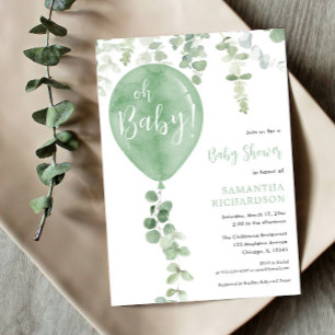 Invitación Verde de globo verde neutro de género Oh Bebé