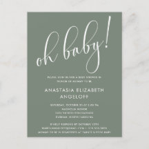 Invitación verde de guión moderno de Baby Shower