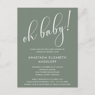 Invitación verde de guión moderno de Baby Shower