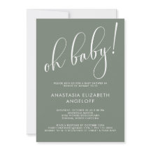 Invitación verde de guión moderno de Baby Shower