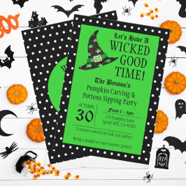 Invitación verde de Halloween de buenos tiempos ma