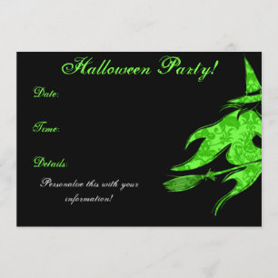Invitación verde de Halloween de la bruja que