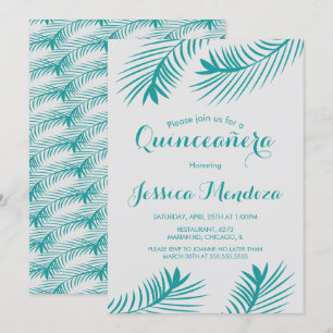 Invitación Verde de hoja de palma Quinceañera Dulces 16