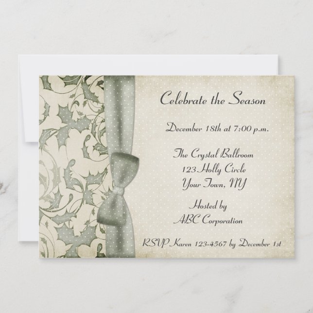 Invitación verde de Holly Swirls Bow Sage (Anverso)