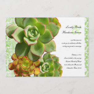 Invitación verde de la boda del damasco del