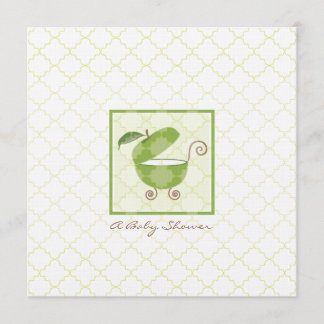 Invitación verde de la ducha del carro de bebé de