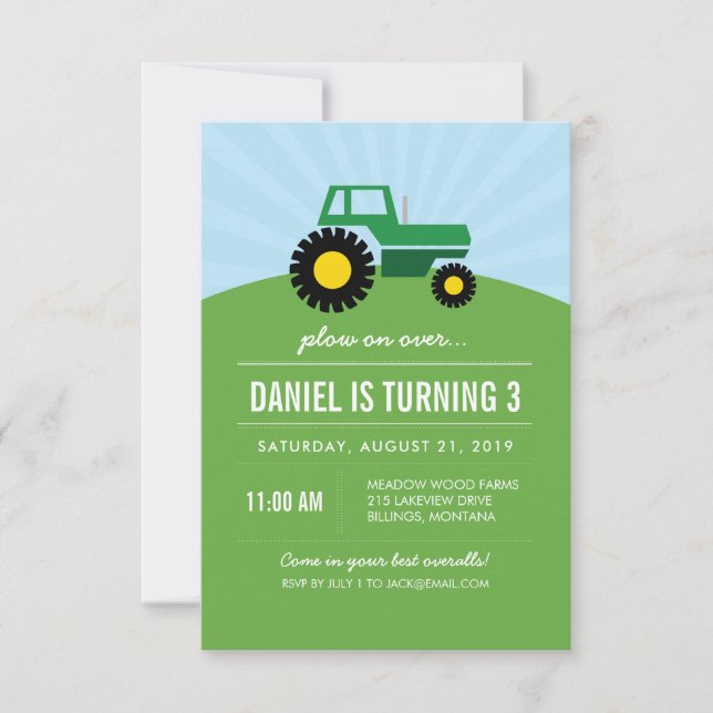Invitación verde de la fiesta de cumpleaños del (Anverso)