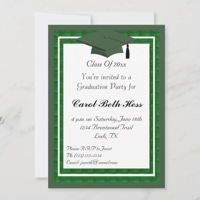 Invitación verde de la fiesta de graduación (Anverso)
