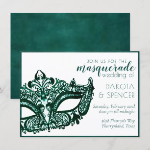Invitación Verde de la mascarada   Boda del Mardi Gras de Esm