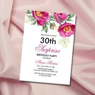 Invitación Verde de la peonía violeta roja 30 cumpleaños sorp