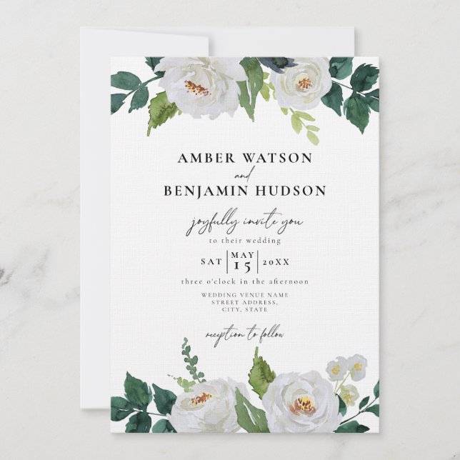 Invitación Verde de marfil blanco deja Boda de follaje floral (Anverso)