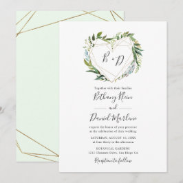 Invitación Verde de moda con Boda de corazón geométrico