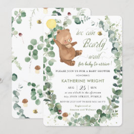 Invitación Verde de oso suave género Baby Shower neutro