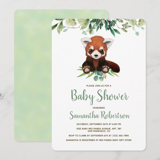Invitación Verde de oso suave género Baby Shower neutro (Anverso / Reverso)