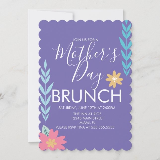 Invitación Verde de primavera de brunch en el día de la madre (Anverso)