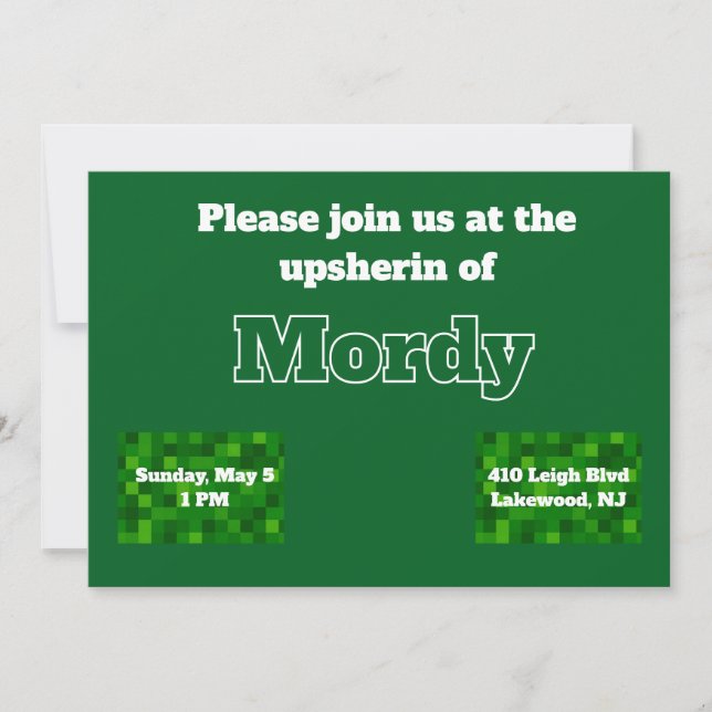 Invitación verde de upsherin (Anverso)