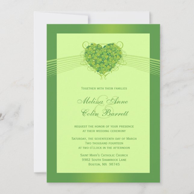 Invitación verde del boda del corazón de los (Anverso)