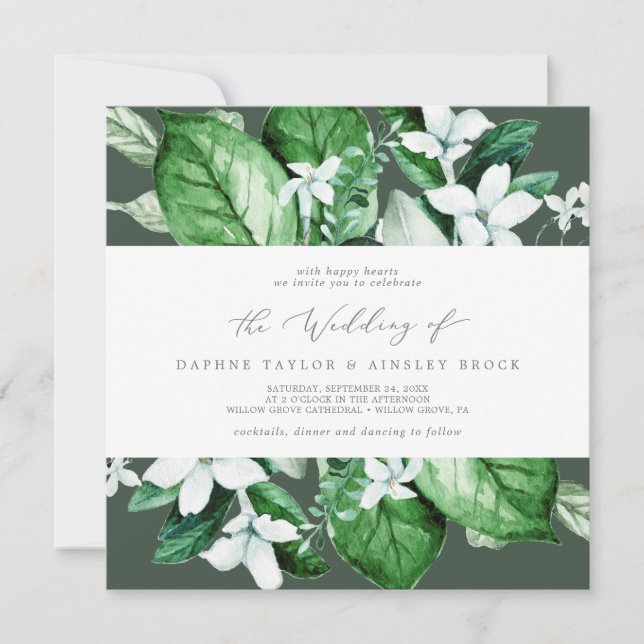 Invitación Verde del bosque | Cuadrado de boda verde cazador (Anverso)