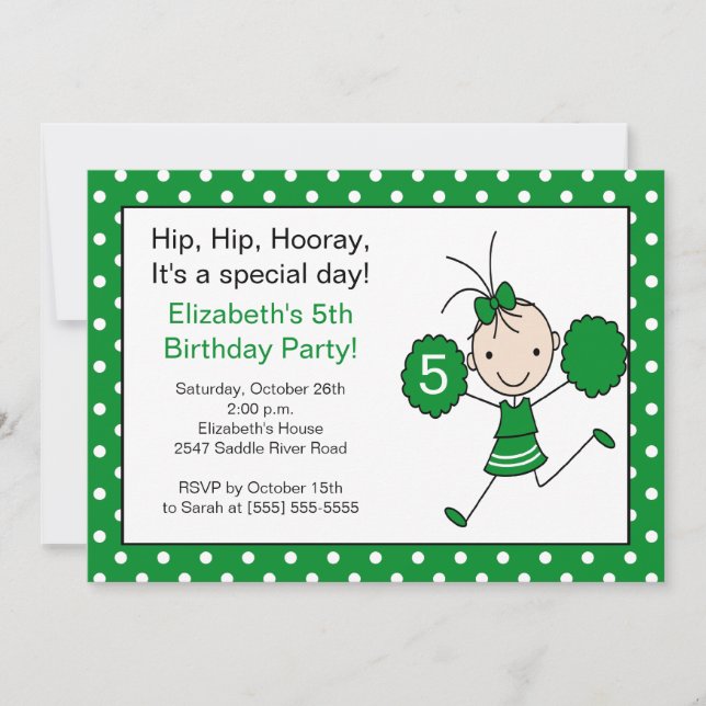 Invitación verde del cumpleaños de la alegría de (Anverso)