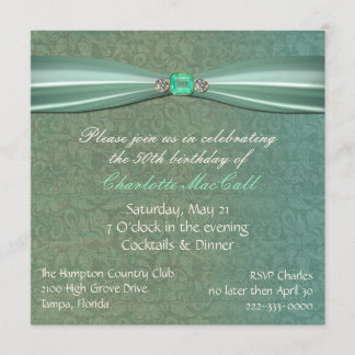 Invitación verde del cumpleaños del damasco