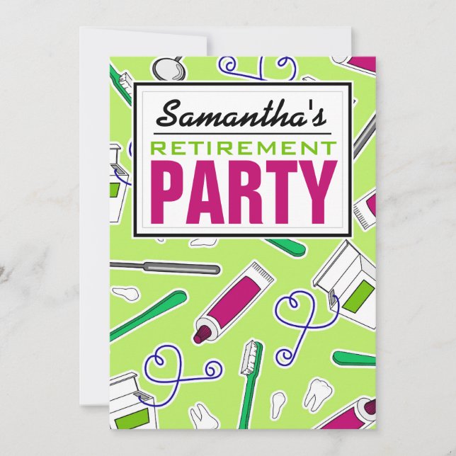 Invitación Verde del fiesta de retiro del higienista (Anverso)