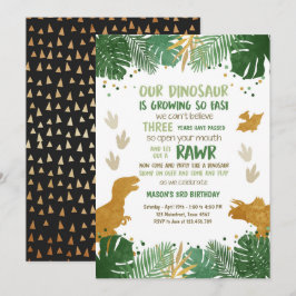 Invitación Verde del muchacho del fiesta de Dino y cumpleaños
