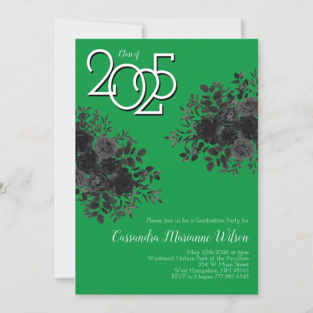 Invitación Verde del partido de graduación gótico oscuro Rosa (Anverso)