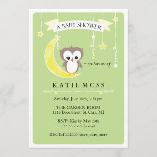 Invitación verde del pequeño búho el | Baby Shower
