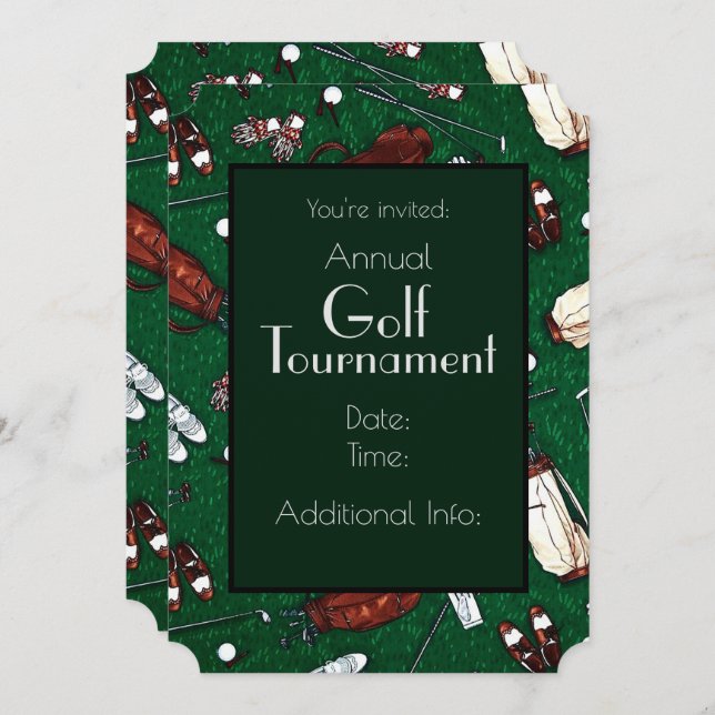 Invitación verde del Torneo de Golf Tee Time (Anverso / Reverso)