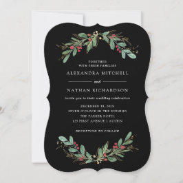 Invitación Verde dorado negro | Navidades Boda de vacaciones
