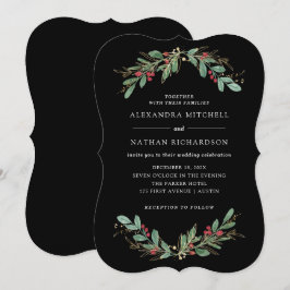 Invitación Verde dorado negro | Navidades Boda de vacaciones