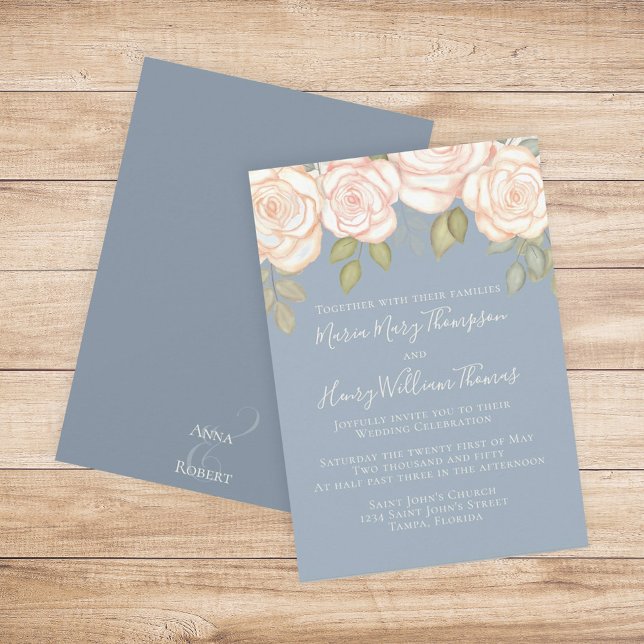 Invitación Verde Elegante acuarela Floral Dusty Azul (Subido por el creador)