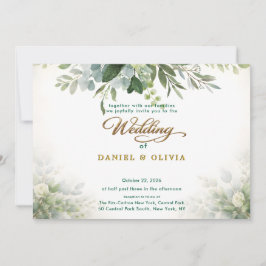 Invitación Verde elegante de eucalipto con superposición dora