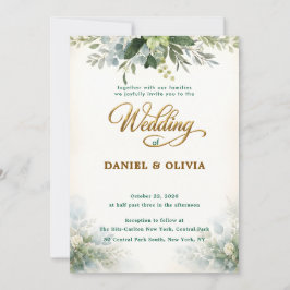 Invitación Verde elegante de eucalipto con superposición dora