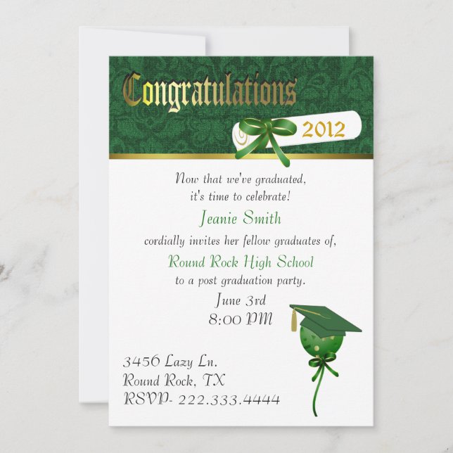 Invitación verde elegante de la fiesta de (Anverso)