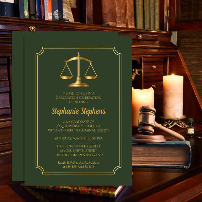 Invitación Verde elegante | Partido de Graduación de Abogados (Subido por el creador)